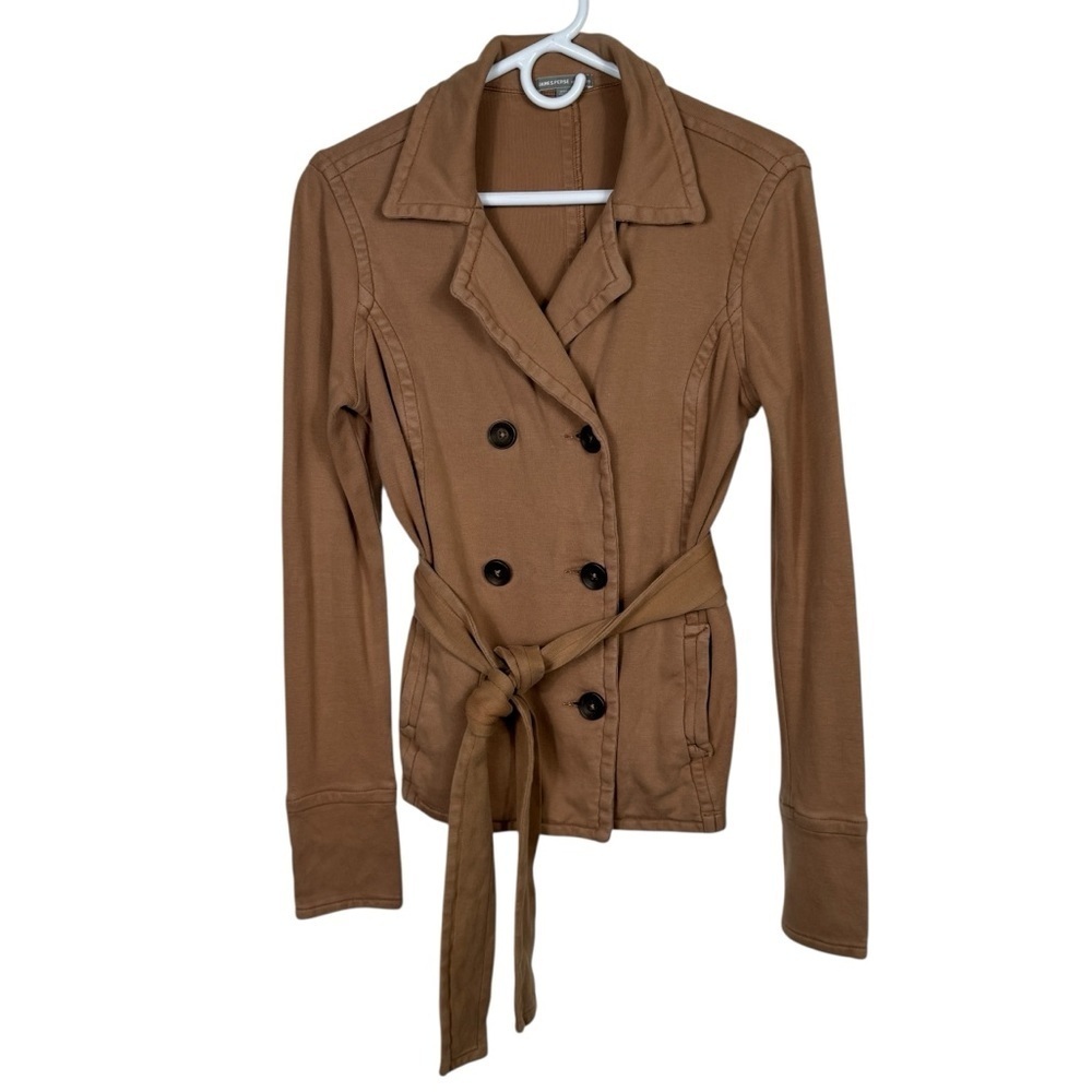 James Perse Tan Double-Breasted Tie-Waist Jacket